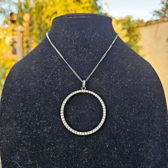 WHBM Chic Sterling Silver and Rhinestone Circle Pendant Necklace - Picture 4 of 6